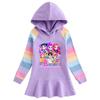 Ruffle Cartoon Rainbow Long Sleeve Hooded Dress for Girls