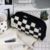 1pc-Black Checkerboard Grid Large High Value Storage Pencil Bag Stationery Box