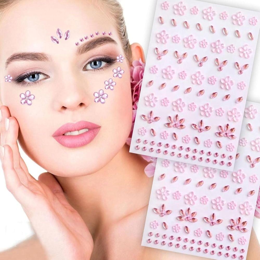 Flower Face Gems Sticker Pure Color Makeup Decoration New Face Tattoo Sticker for Women and Girls