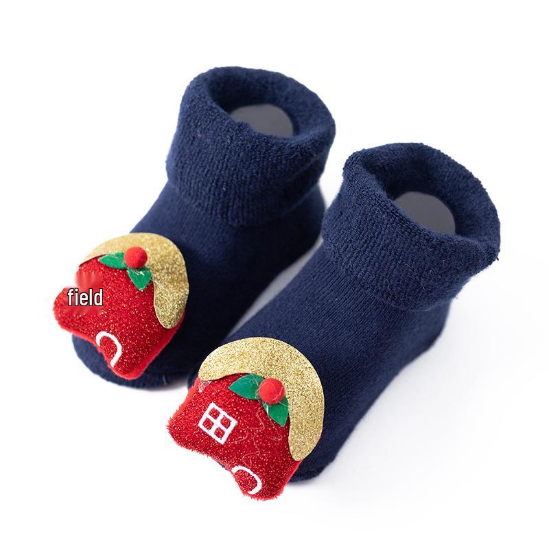 Warm Cartoon Terry Baby Floor Socks - Autumn/Winter Christmas Red