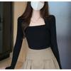 Square Collar Black Bottoming Shirt Women's Autumn Clothing New Inner Sweater Knitted Sweater Irregular Collar Slim Top Women