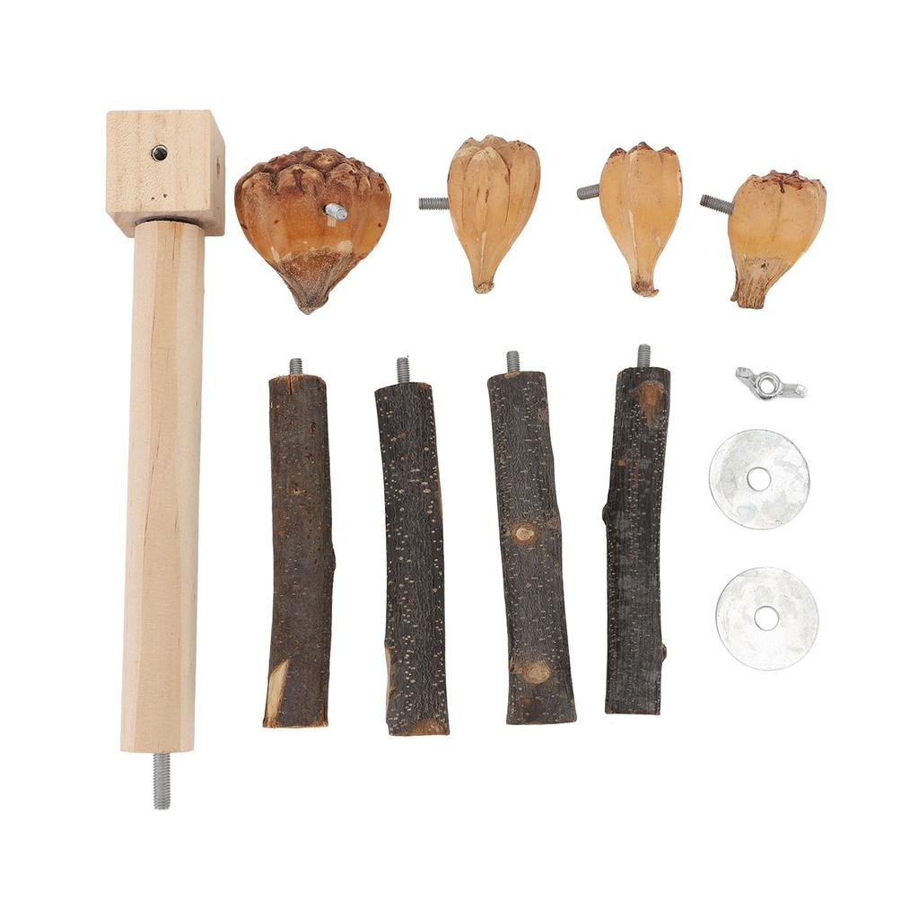 Rotating Parrot Perch Toy Interactive Training Wooden Bird Stand Exercise Toy with Chew Toy for Bird