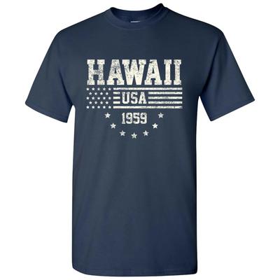USA Flag Statehood Hawaii 1959 - America Founding State Pride T Shirt - Navy