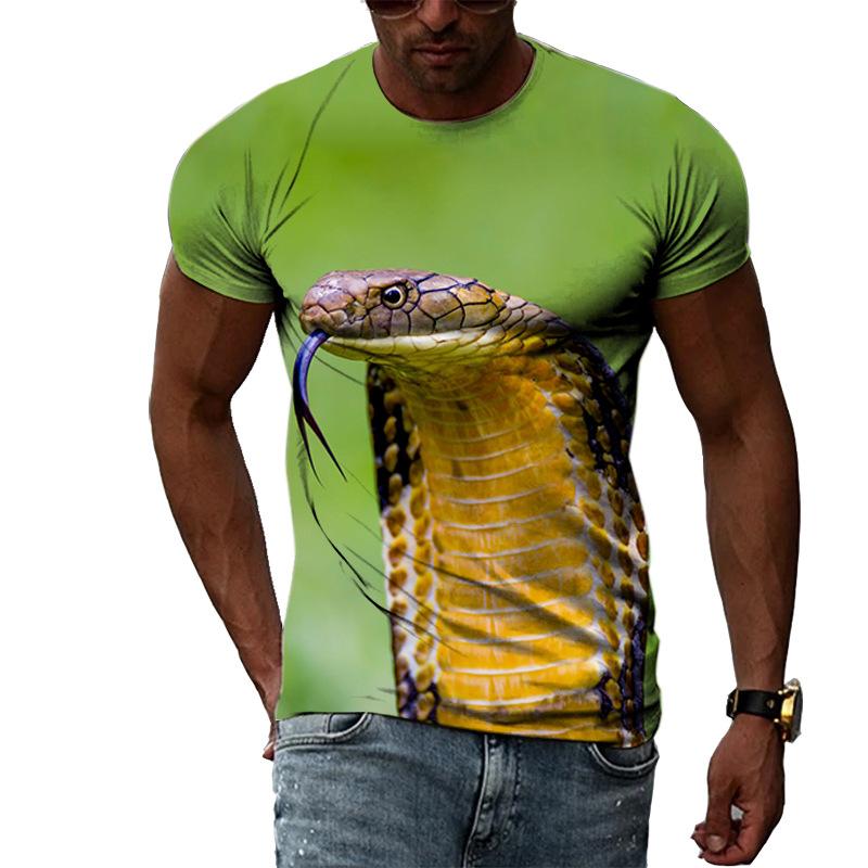 Summer Round Neck 3D Patterns of Snakes In Various Colors Print Top Fashionable Casual Short Sleeved Men's T-shirts