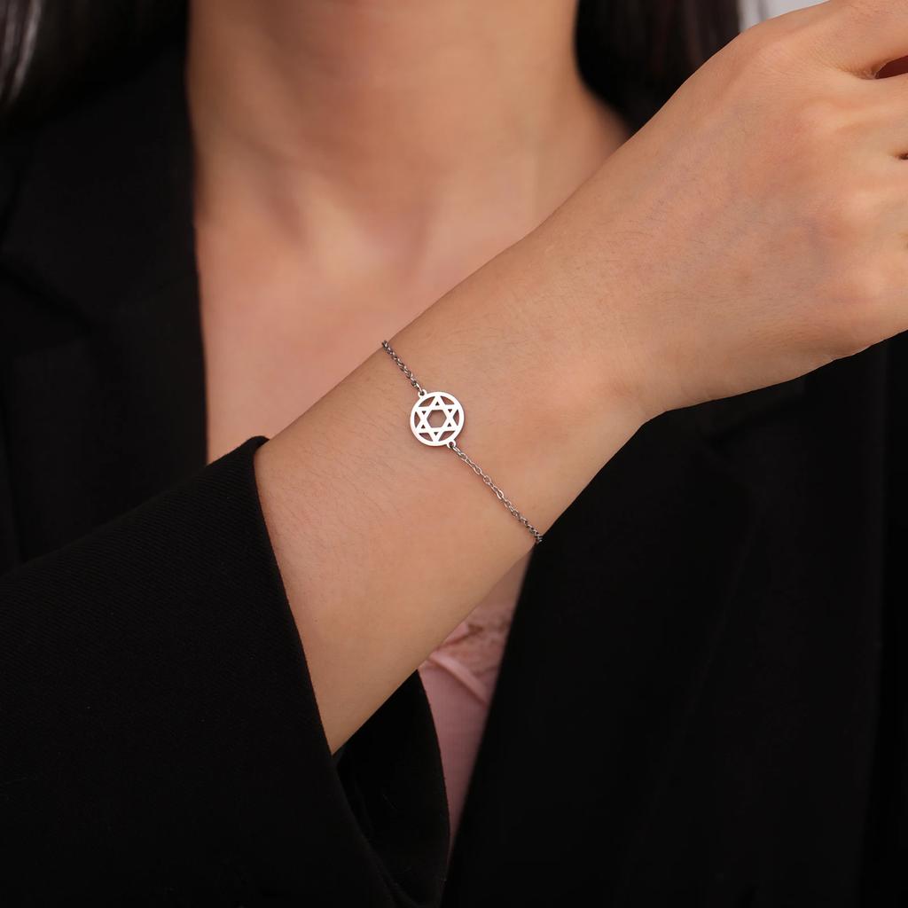 Stainless Steel Je Star of David Charm Bracelet Women Men Adjustable Hexagram Map Bracelets Amulet Jewelry Wholesale