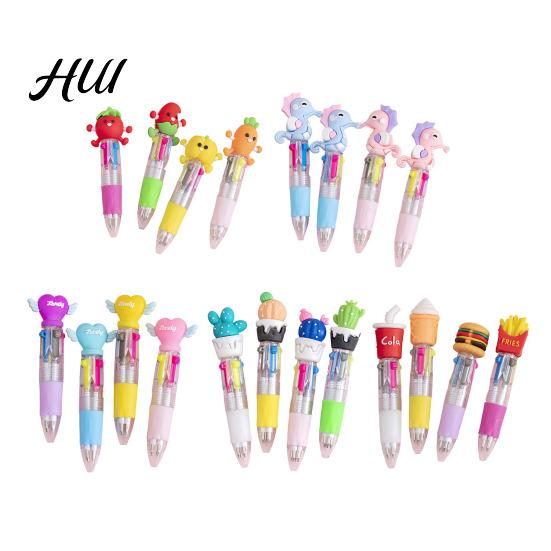 Unique Design Ballpoint Pen 4Pcs Christmas Pens with Fun Toppers 4 Colors Click Novelty Stationery Supplies Retractable Writing for School Students