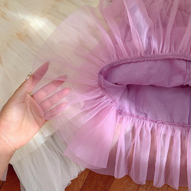 2025 Spring/Summer Korean Layered Cake Mesh Skirt for Girls – Sweet and Fashionable Princess Dress