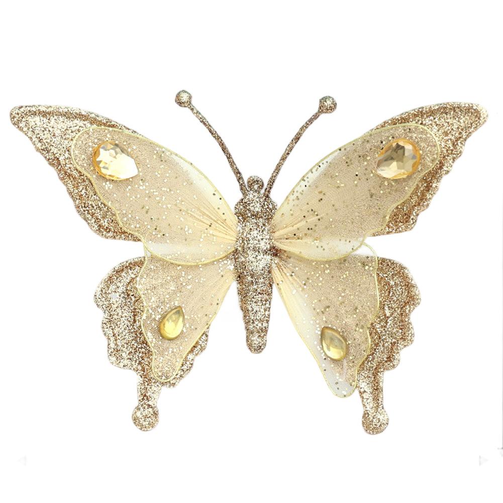 Gold Glitzer Schmetterlings-Ornamente Kunststoff-Simulationsdekorationen Simulierte Netzstruktur Funkelnde Dekorationselemente