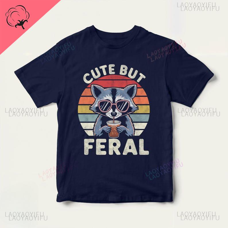 Cute But Feral Raccoon Toddler Tshirt Funny Raccoon Boy Girl Gift Trash Animal Tee Somebodys Feral Child Vintage Youth Clothes