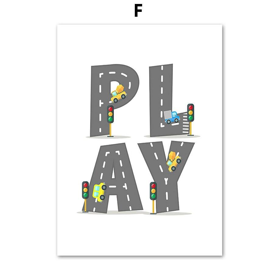 Kids Room Decor Alphabet Learning Vehicles Canvas Art Fire Truck Ambulance Nursery Wall Posters