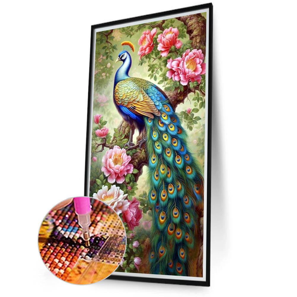 5D DIY Full Round Drill Diamond Painting Peony Peacock Kit Home Decoration