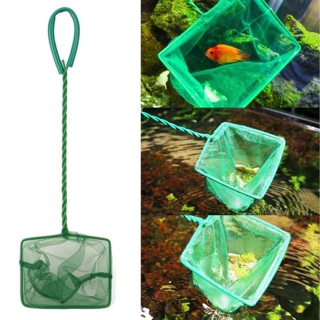 Green Portable Long Handle Square Aquarium Fish Tank Fishing Net Landing Net for Fish Floating Objects Cleaning Tools