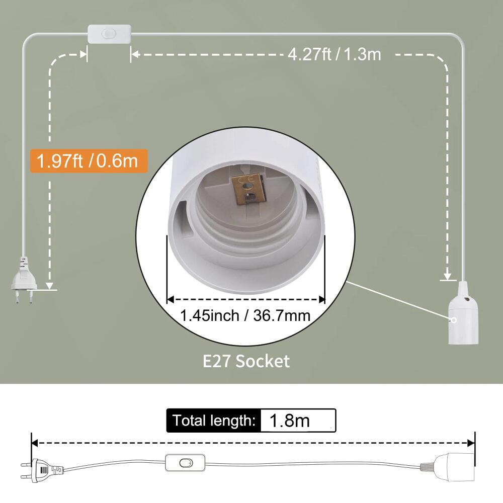EU Plug E27 Lamp Base Holder With Switch Wire 1.8m Power Cord Cables For Pendant Led Bulbs Fixture Hanglamp Suspension Socket