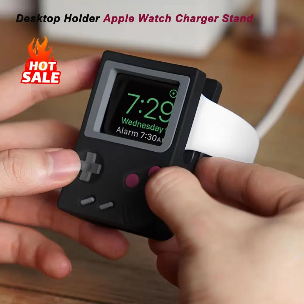 Schreibtischhalter für Apple Watch Ladegerät Ständer Retro-Computermuster Ladestation für iWatch 10 9 8 7 6 5 4 3 2 SE Silikon-Dock