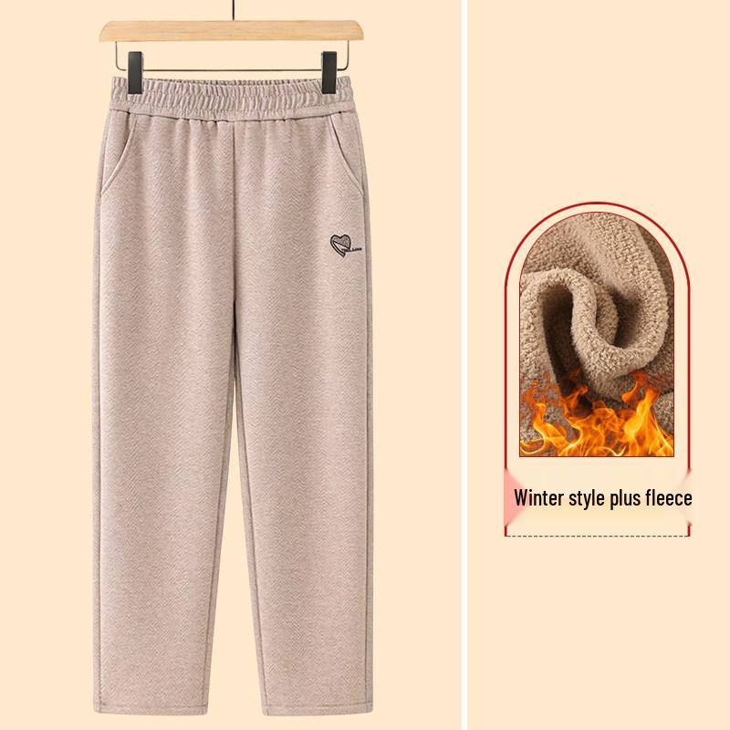 Middle-aged Women's Velvet-Lined Woolen Straight-Leg Pants for Autumn/Winter