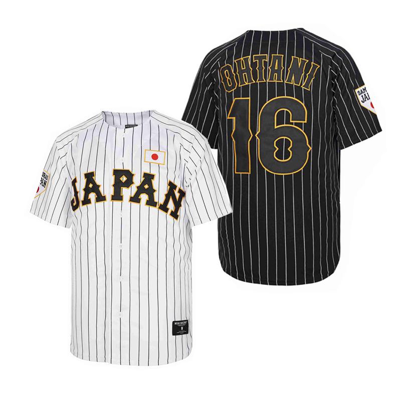 Baseball Jersey Japan 16 OHTANI breathable comfortable soft Cheap High-quality Outdoor Sportswear WHITE Black Stripe SAMURAI