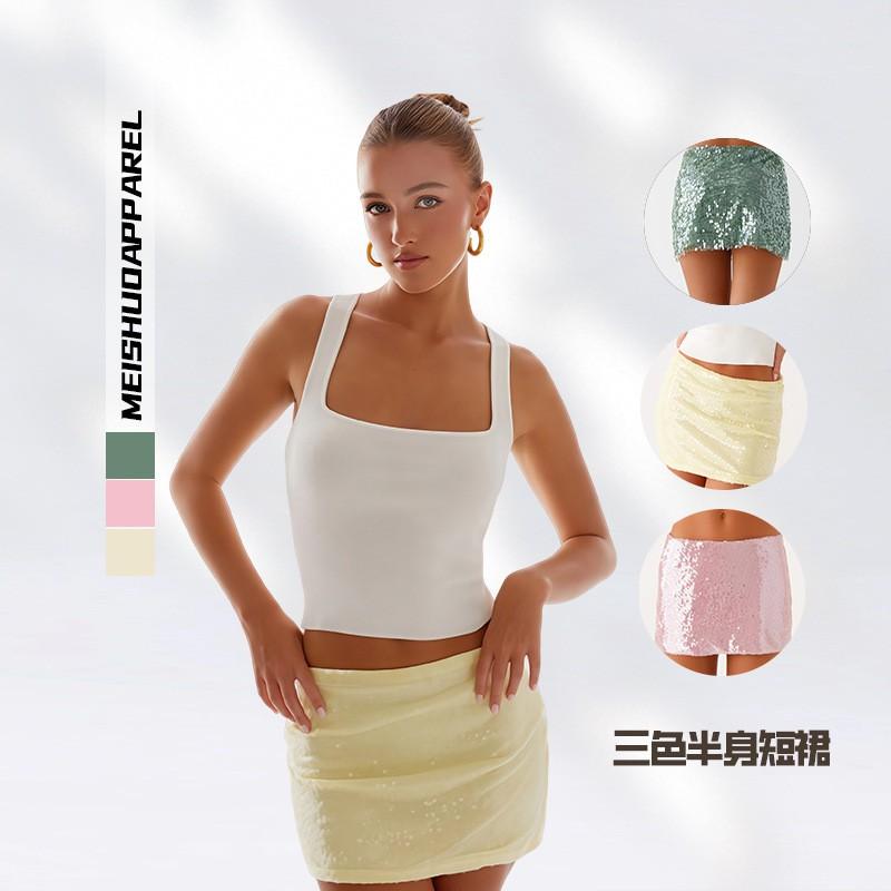 Sequin A-Line Mini Skirt Slim Fit Sexy Sweet Versatile Ladies