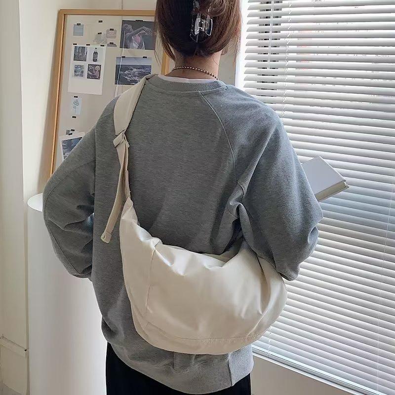 Korean Wide Strap Canvas Crossbody Bag for Women - Niche Design Pleated Dumpling Shoulder Bag