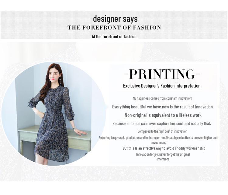 New Autumn Slim Floral Chiffon Dress for Women - Fashionable & Elegant Mid-Length Style