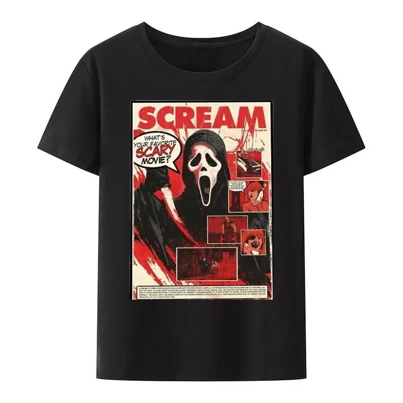 2025 Summer Halloween 100% Pure Cotton T-shirt, Horror Movie Harajuku Graphic Popular Gothic Men's T-shirt