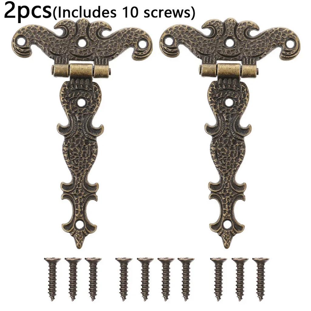 2pcs Antique Door Hinge Cabinet Wardrobe Butt Hinges Jewellery Case Decorative Hinge Vintage Furniture Hardware With Screw