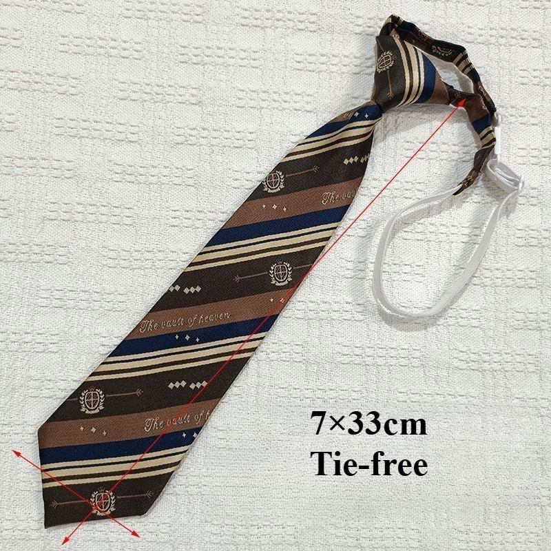 Striped JK Tie Japanese College Style Hand-tied No-tie Bow Tie with Brown Retro Preppy Striped Print Pre-tied Tie, Adjustable Elastic Strap Necktie