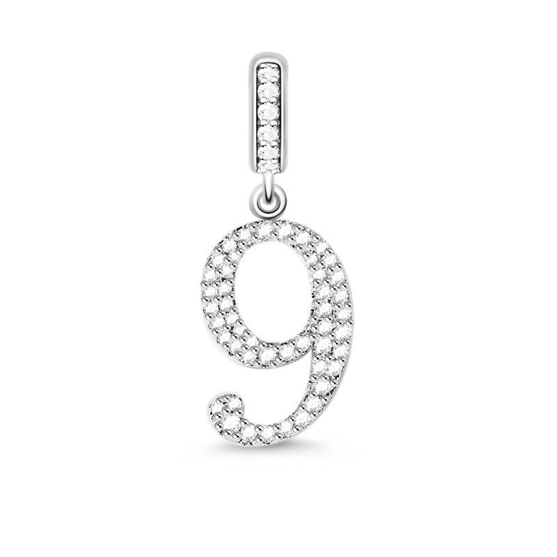 Fine Charms Diy Women Jewelry Gift Sparkling 0-9 Lucky Numbers Zirconia Charm Pendant Fit Original Bracelets Beads