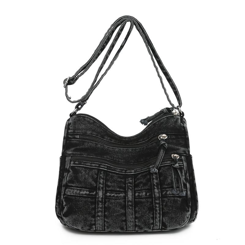 Vintage džínová taška přes rameno Dámská crossbody taška Vícekomorová taška pro maminky