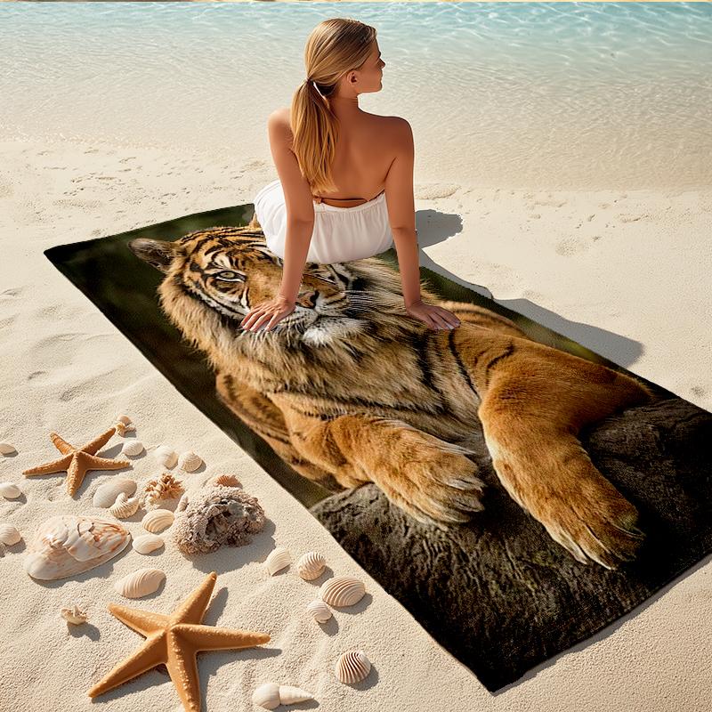 1Pc Tiger Rock Beach Towel, Quick Dry, Multi-Use for Beach Pool Gym Yoga Home Travel, Christmas, Halloween, Xmas Gift M928566