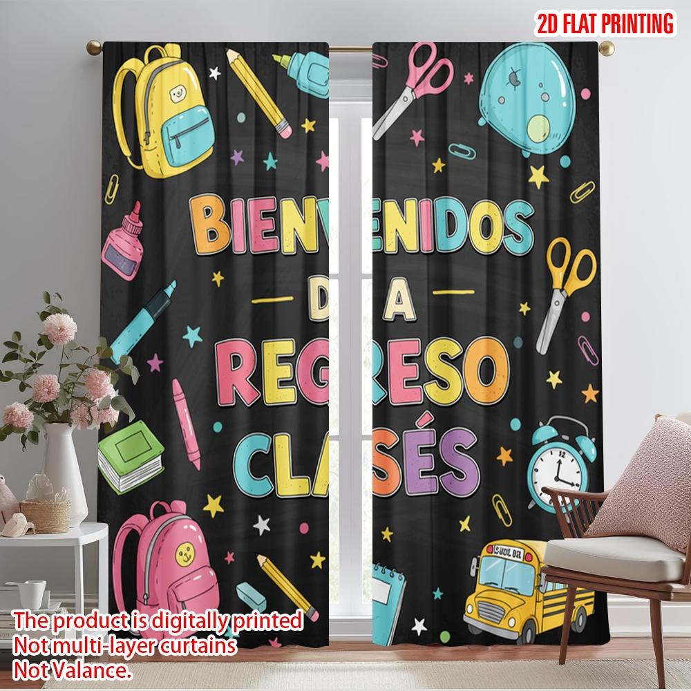 

2pcs 2D flat printing Curtain Welcome Back To School Backpack 100% Polyester Fabric Without Electricity Party Decorations for 52.50×116.00 CM 2pcs