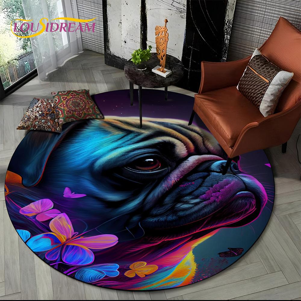 Cute Dog Samoye,Chihuahua,Koki Pomeranian Cartoon Round Carpet Rug for Living Room Bedroom Decor,kids Pet Area Rug Non-slip Mat