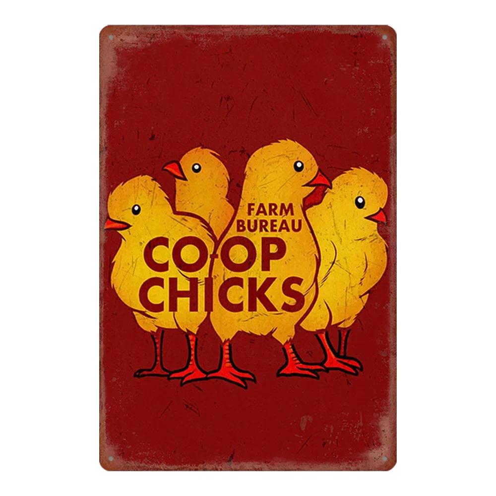 Vintage Chicken Metal Poster Tin Sign Rooster Hen Retro Plaque Plate Farmhouse Farm Wall Decor Retro Metal Poster Plaque