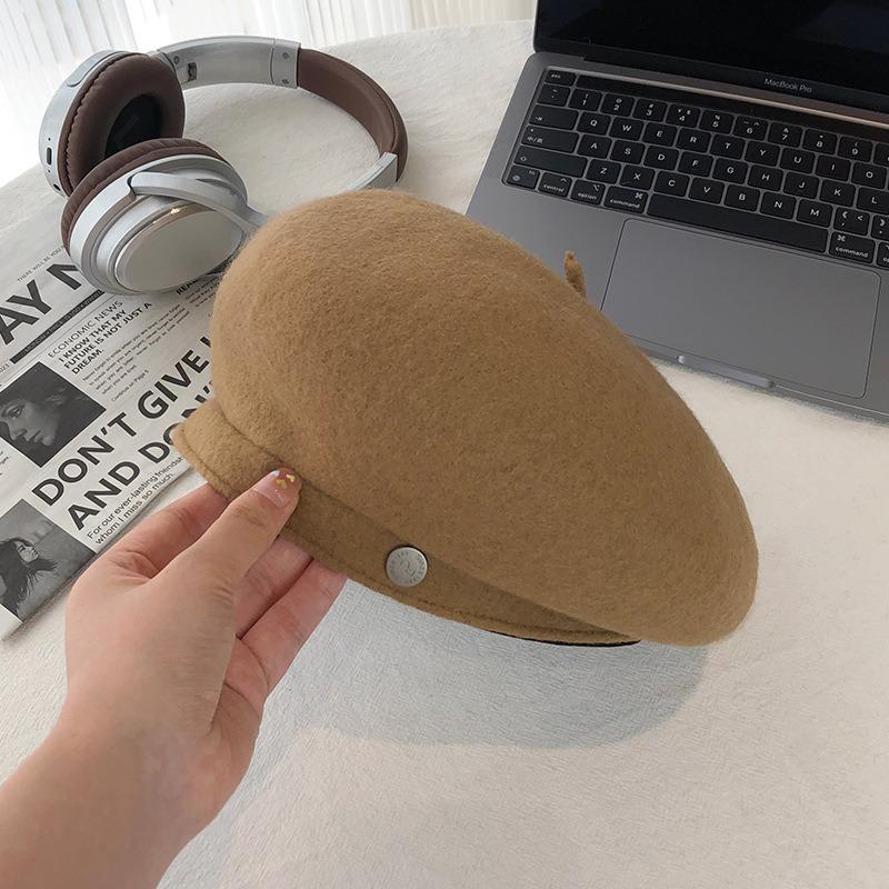 Australian wool beret, women's autumn and winter new high-end face-showing small Korean hat, temperament versatile painter hat