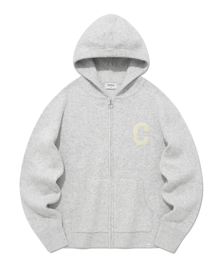 COVERNAT C Logo Lambswool Zip-Up Hoodie Knit Gray