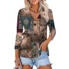 Women's Fashion Casual Print Button-down Shirt 3/4 Long Sleeve Tops