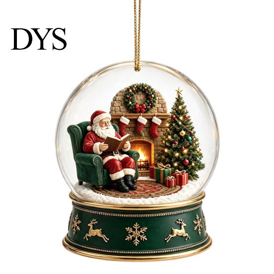 Holiday Party Supplies Christmas Crystal Ball Style Pendant with Hanging Rope, 2D Flat Acrylic Unique Keepsakes Ornament for Tree Decoration
