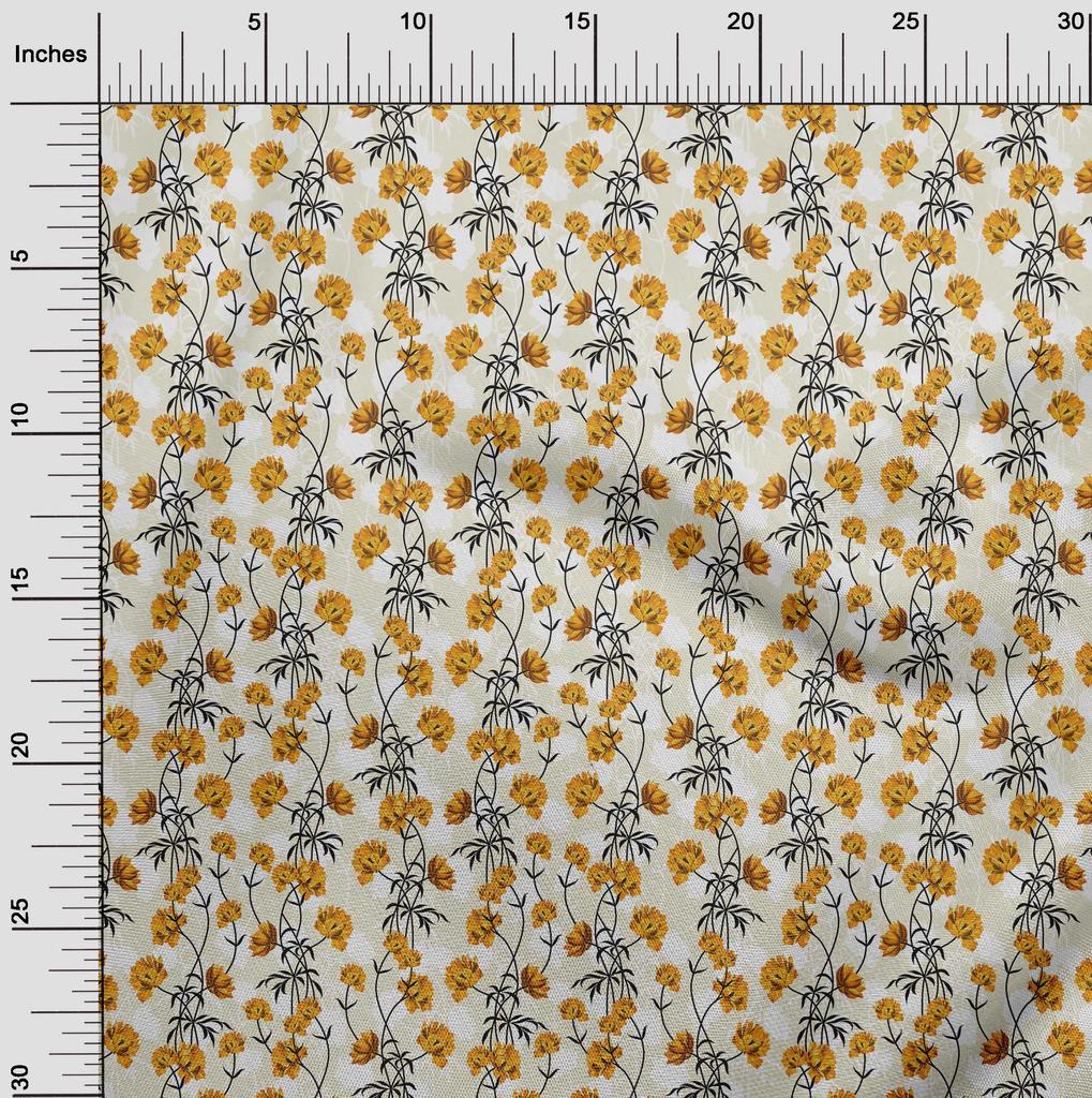 oneOone Cotton Flex Light Yellow Fabric Floral Craft Projects Decor Fabric Printed By The Yard 40 Inch