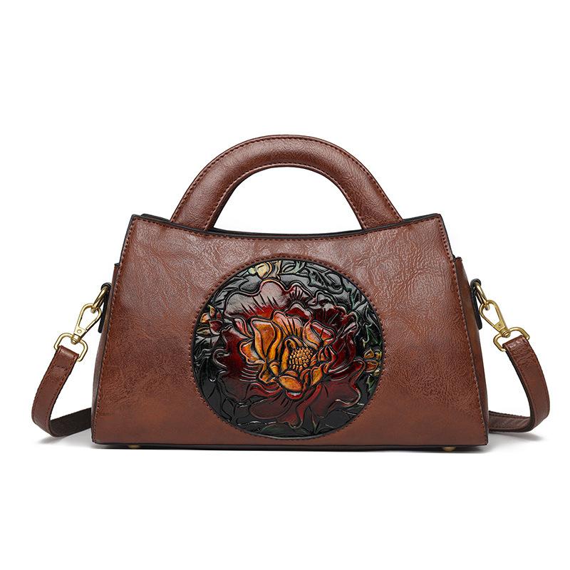 Bolso de Mano Vintage Chino Tallado a Mano de Textura Premium y Gran Capacidad - Bolso de Hombro Étnico en Relieve para Mujer