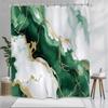 Cortina de Chuveiro Impermeável em Poliéster com Veios Dourados em Mármore Verde 180X180Cm - Decoração de Banheiro Moderna de Luxo Com Ganchos Para Têxteis Domésticos