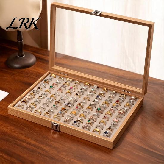 Jewelry Box with Partitions Ring Storage Box, Durable Wood Compartmentalized Design, Soft Neat And Orderly Velvet Interior Multi-grid Organizer,