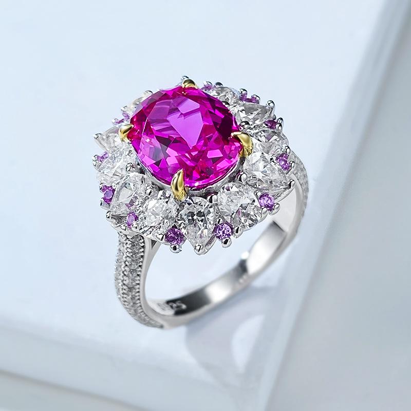 Rongrongjin 2023 Elegant 8x10 Pink Diamond Ring in s925 Silver - European & American French Fashion Style for Women