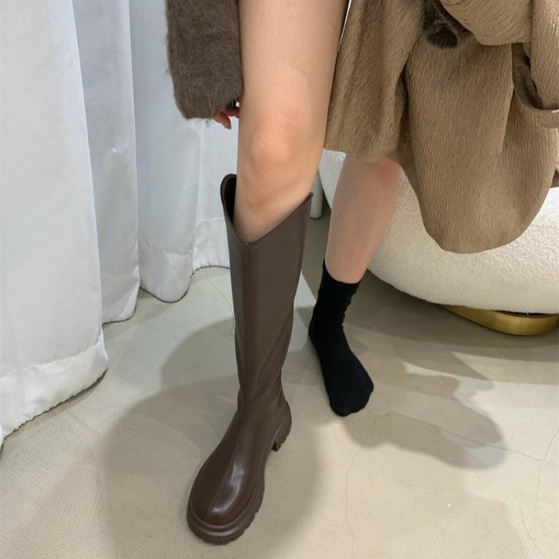 Fashion Fashion Skinny Knee-Free Boots Women's Autumn and Winter New Round Toe Platform Sleeve All-match High Knight Boots