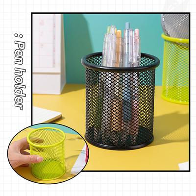 Iron Pen Holder Hollow Desktop Storage Bucket Student Stationery Multi-Functional Office Black Color Round Square Pen Holder