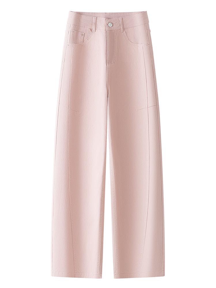 

Женские желтые джинсы с высокой талией, стройнящие - Весна 2025, универсальные брюки-ятаганы Small розовый