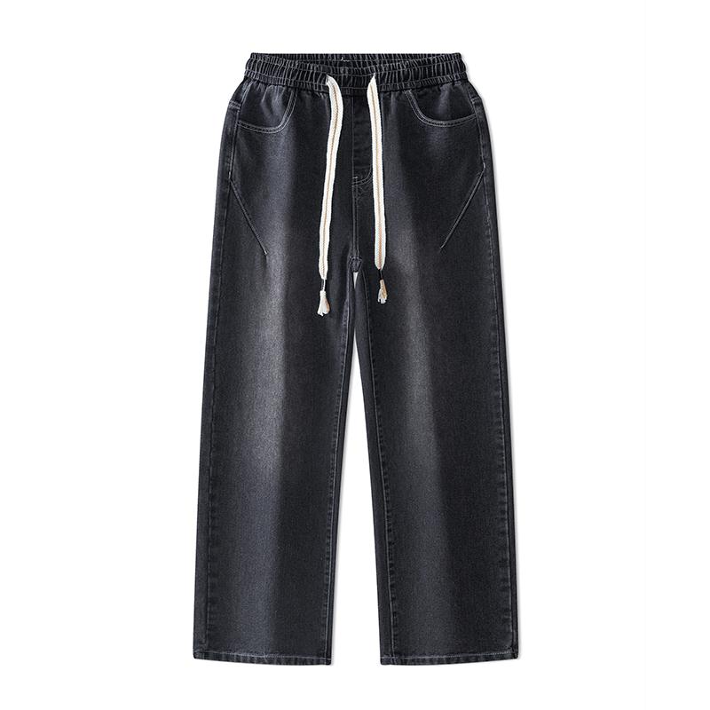 2025 Fashion Men Solid Color Drape Jeans Loose Straight Denim Pants Korean Vintage High Street Hip-Hop Y2K Casual Daily Wide-Leg Pants