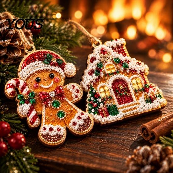 Novice Friendly Craft Supplies Christmas Faux Pearl Art DIY Kit, Make 10Pcs Hanging Ornaments, Festive Seasonal Handmade Ornaments Rhinestone Kit for