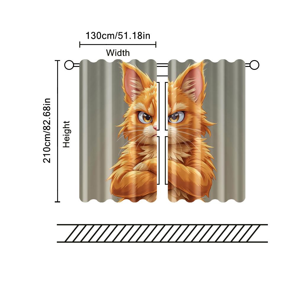 2 Pcs   Filtering Curtains (excluding Rods   Non-movable   Without Batteries) I Am Not Fat Cat for Use In Bedrooms and Living Rooms