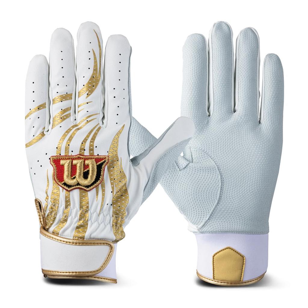 Wilson Batting Glove Size M WBG-PRO1, Ambidextrous, White/Gold, (WB5775203M)