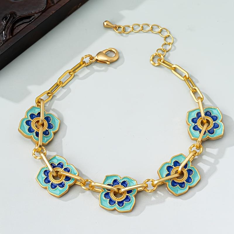 

[Элегантный ретро-браслет] 1 шт. Элегантный ретро-браслет с шармом в виде четырехлистного клевера для женщин синий