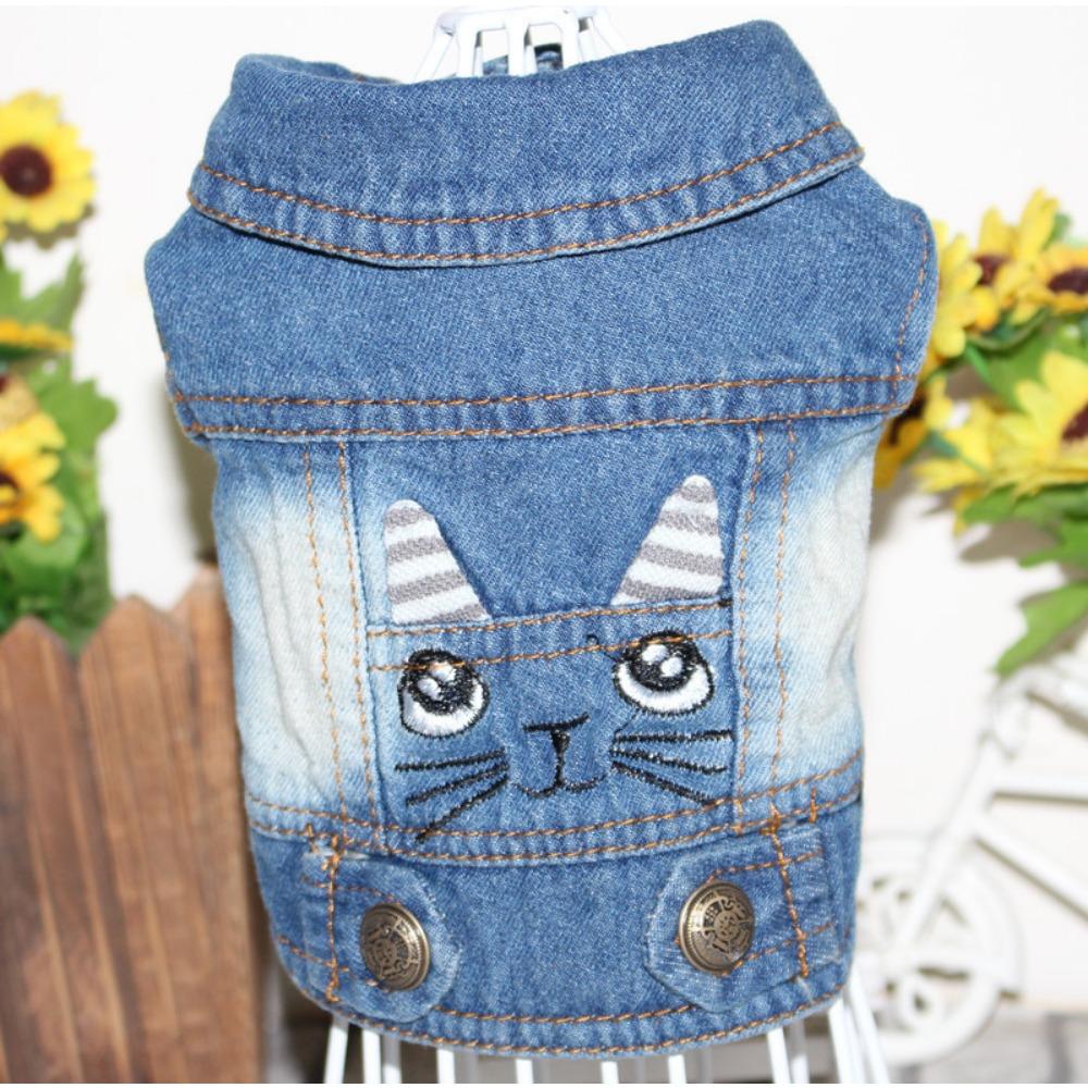 Pet cat dog clothes small dog Yorkshire chihuahua denim vest spring autumn winter